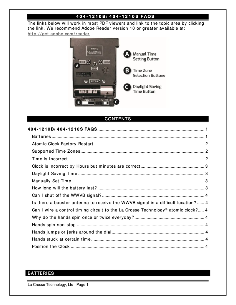 Page n°1 - FAQ La Crosse Technology 404-1210S