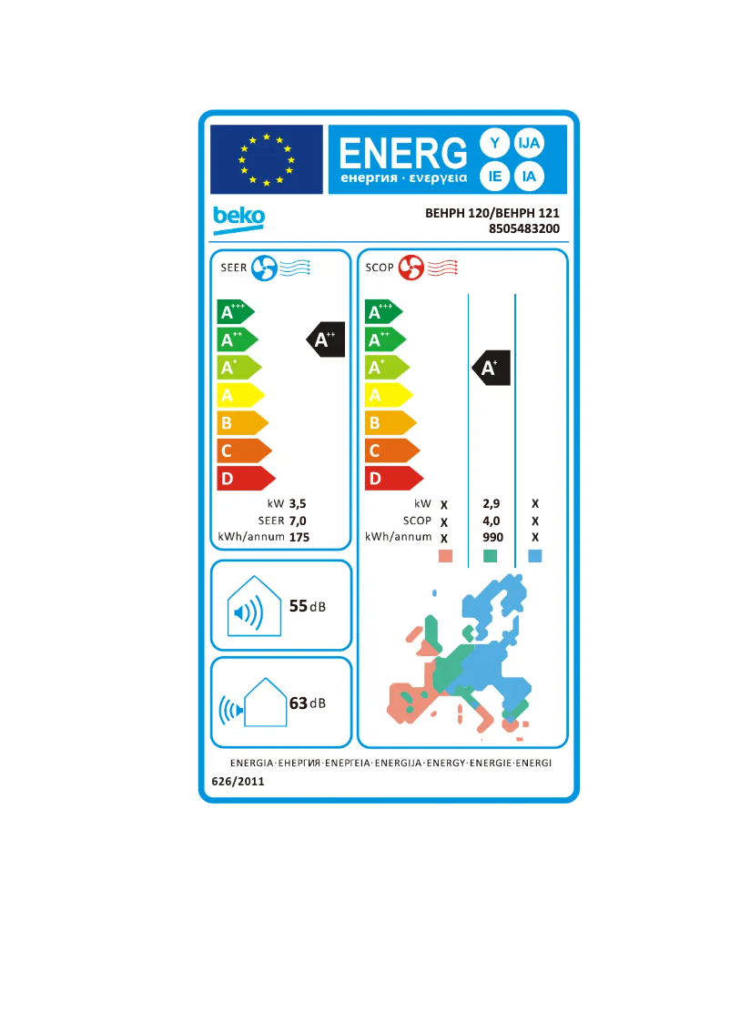 Page n°1 - Label énergétique Beko BEHPH 121