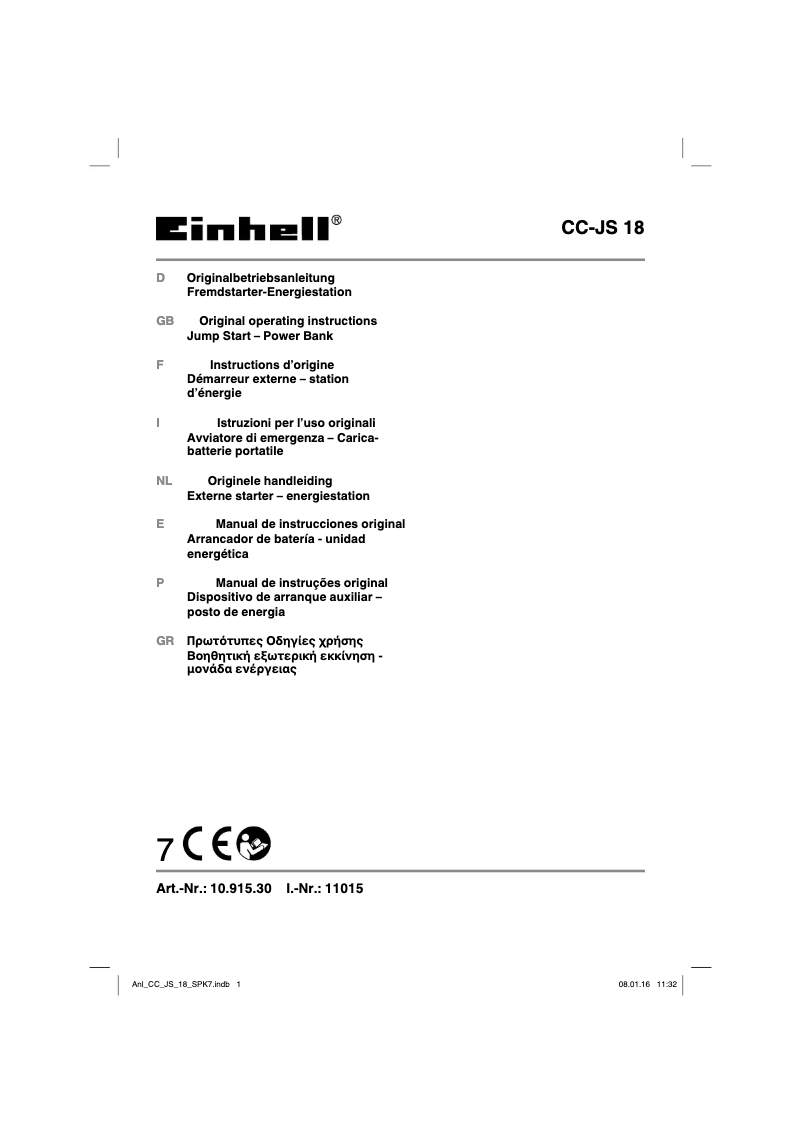 Page 1 de la notice Manuel utilisateur Einhell CC-JS 18