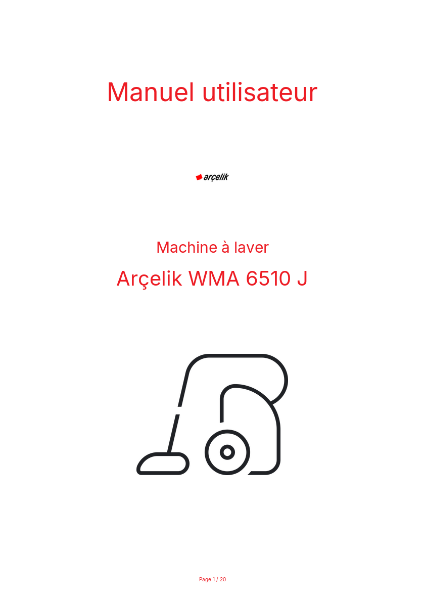Page n°1 - Manuel utilisateur Arçelik WMA 6510 J