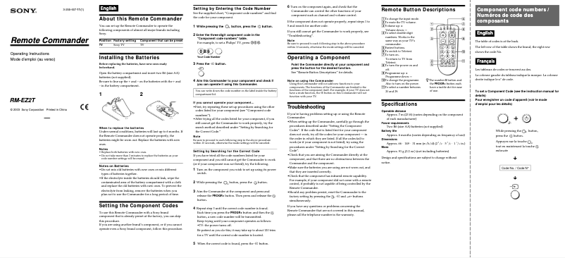 Image de la première page du manuel de l'appareil RM-EZ2T