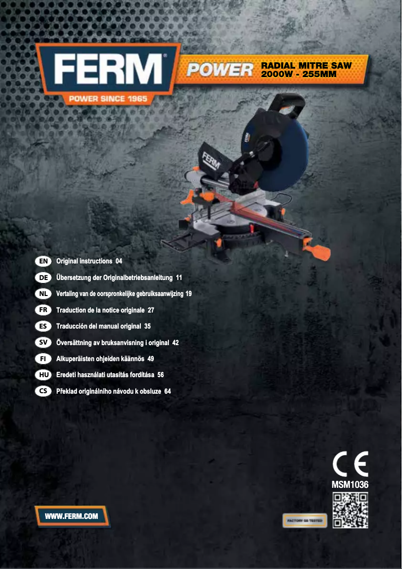 Page 1 de la notice Manuel utilisateur Ferm CSM1039