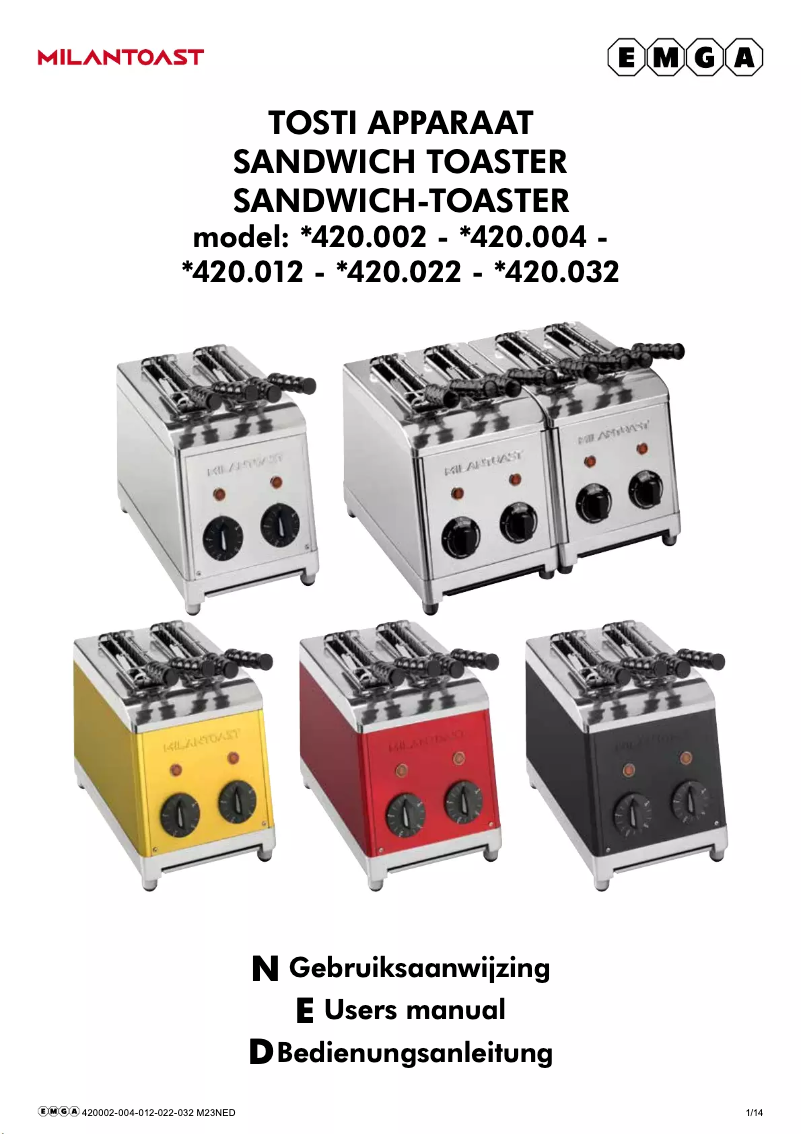 Page n°1 - Manuel utilisateur MilanToast 420022