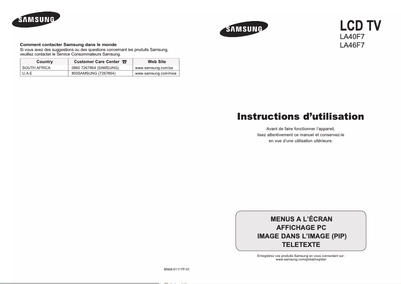 Page 1 de la notice Manuel utilisateur Samsung LE40F71B