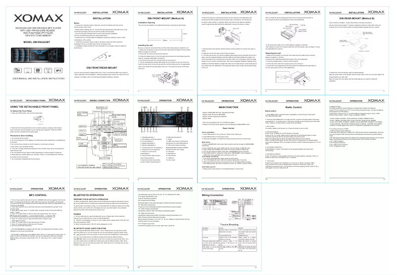 Page 1 de la notice Manuel utilisateur Xomax XM-RSU222BT