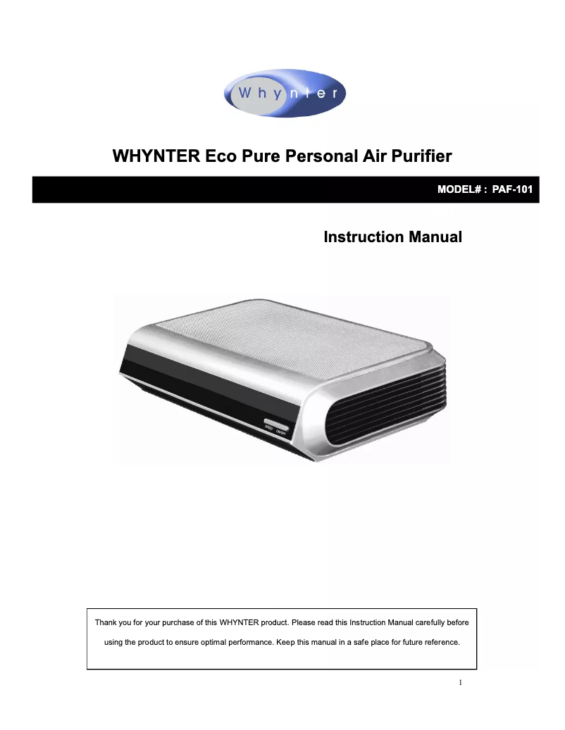 Image de la première page du manuel de l'appareil PAF-101