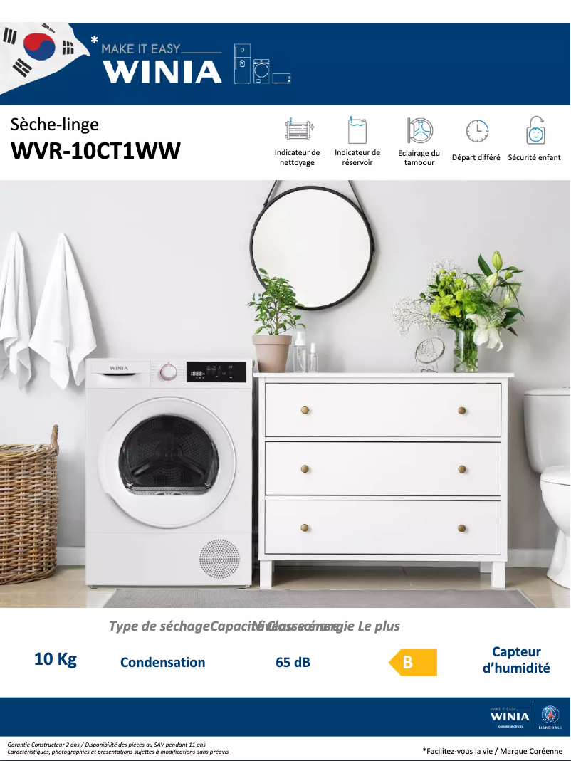 Página 1 del manual Ficha técnica Winia WVR-10CT1WW