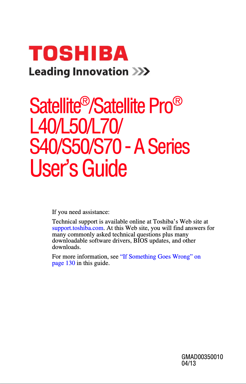 Page n°1 - Manuel utilisateur Toshiba Satellite Pro L50