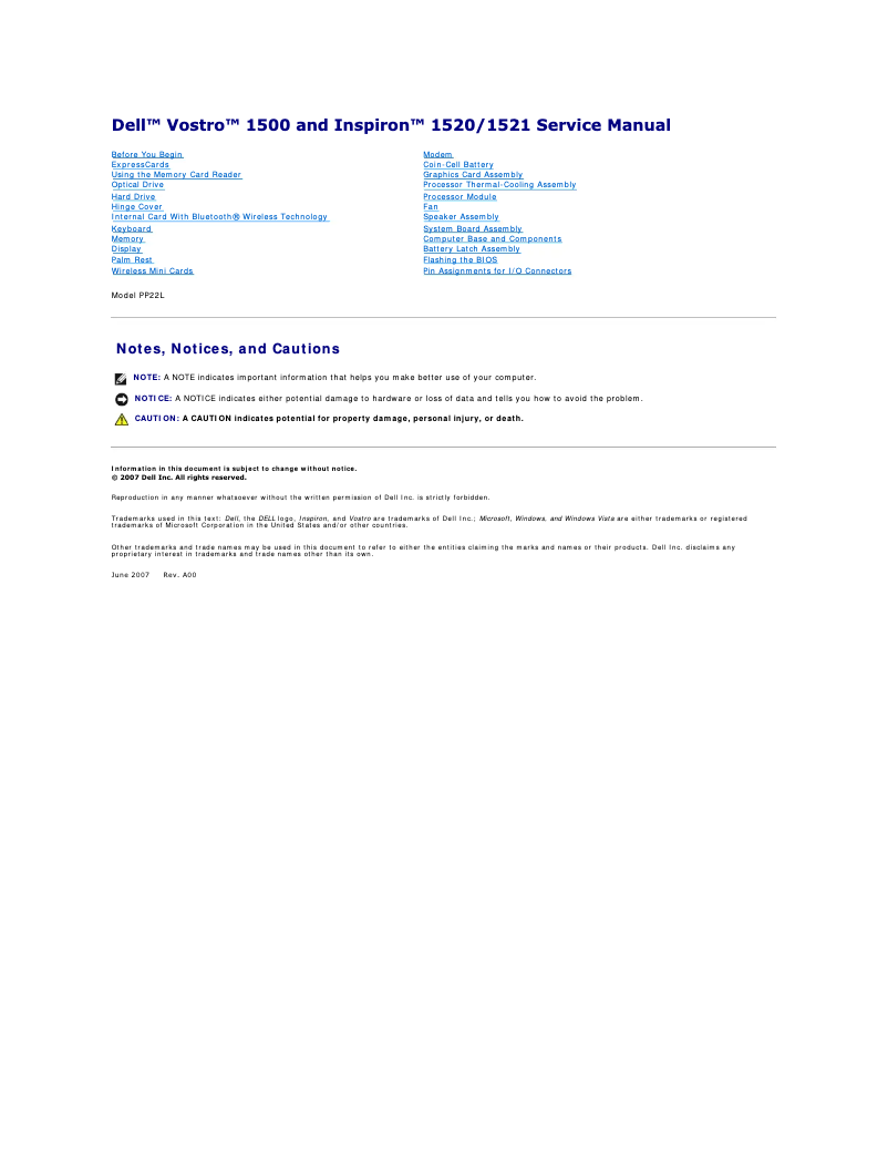 Page 1 de la notice Manuel utilisateur Dell Vostro 1500