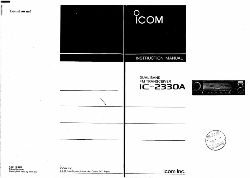 Page n°1 - Manuel utilisateur ICOM IC-2330A