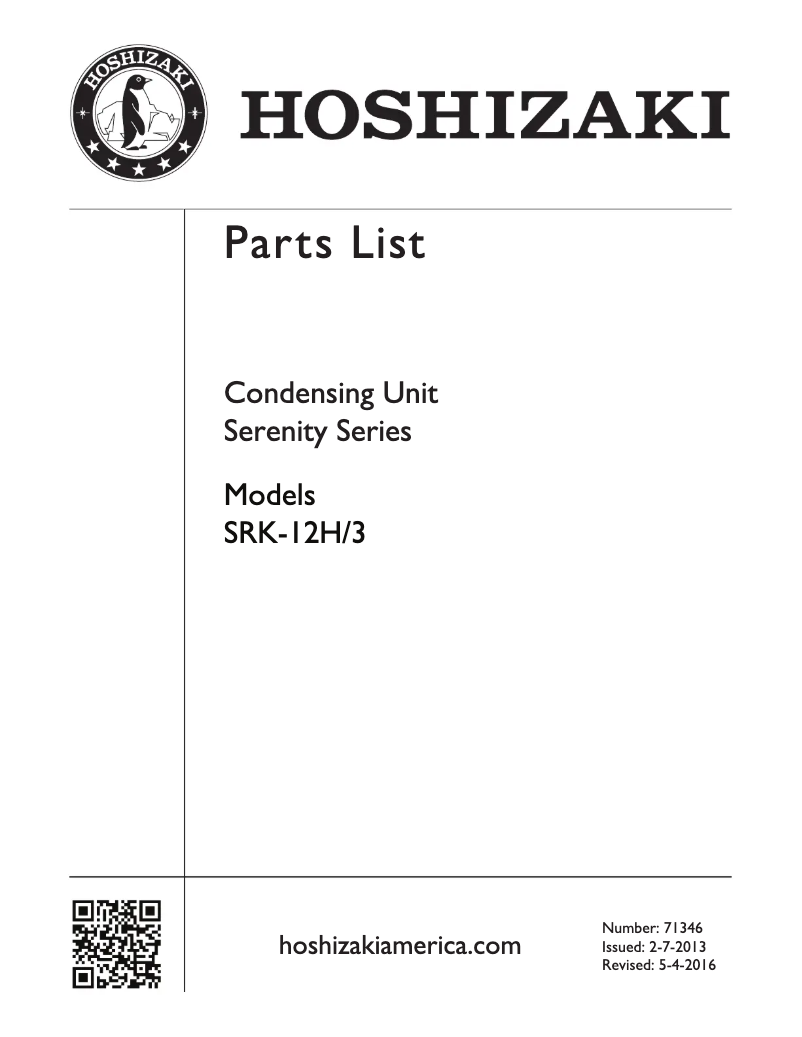 Page 1 de la notice Manuel utilisateur Hoshizaki SRK-12H3