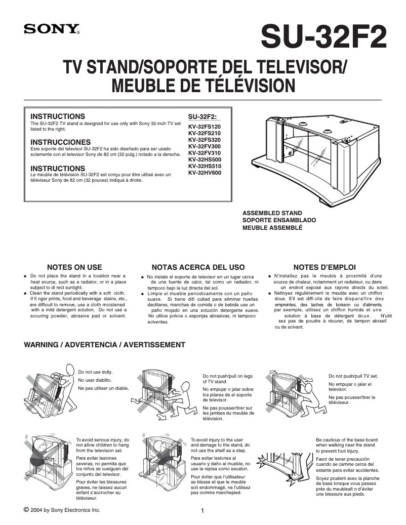 Page 1 de la notice Manuel utilisateur Sony KV-32FV310