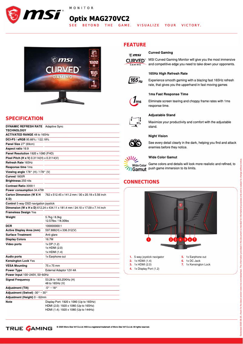 Image de la première page du manuel de l'appareil Optix MAG270VC2