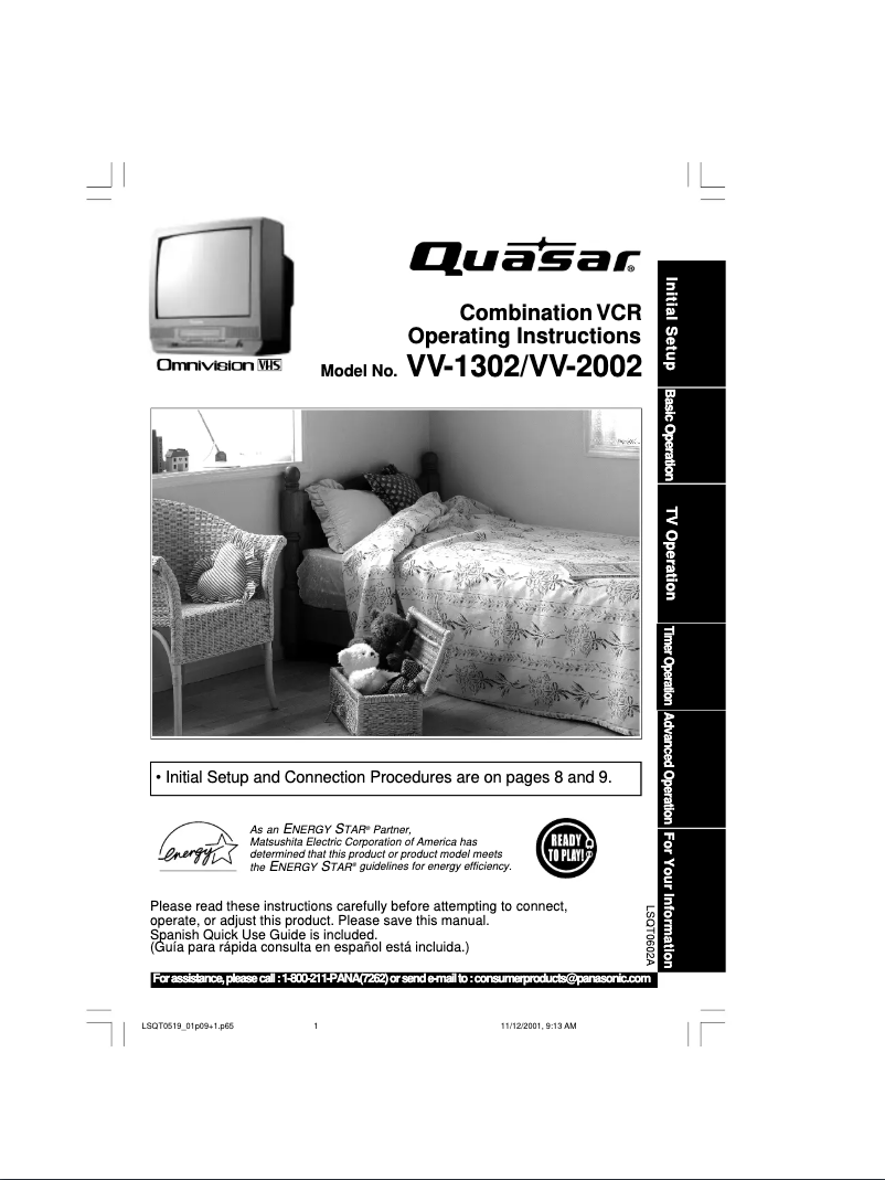 Image de la première page du manuel de l'appareil Quasar Omnivision VHS VV-2002