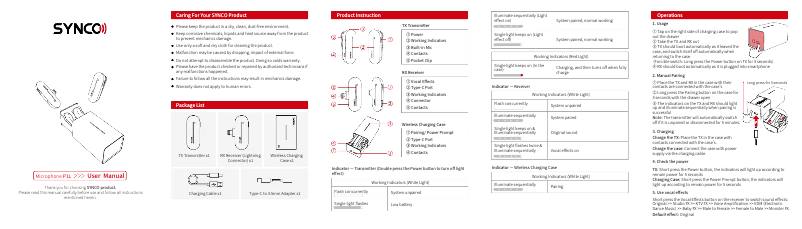 Page n°1 - Manuel utilisateur Synco P1L