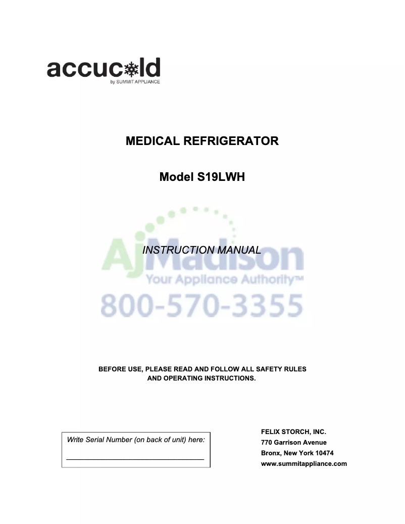 Page 1 de la notice Manuel utilisateur Accucold S19LWH