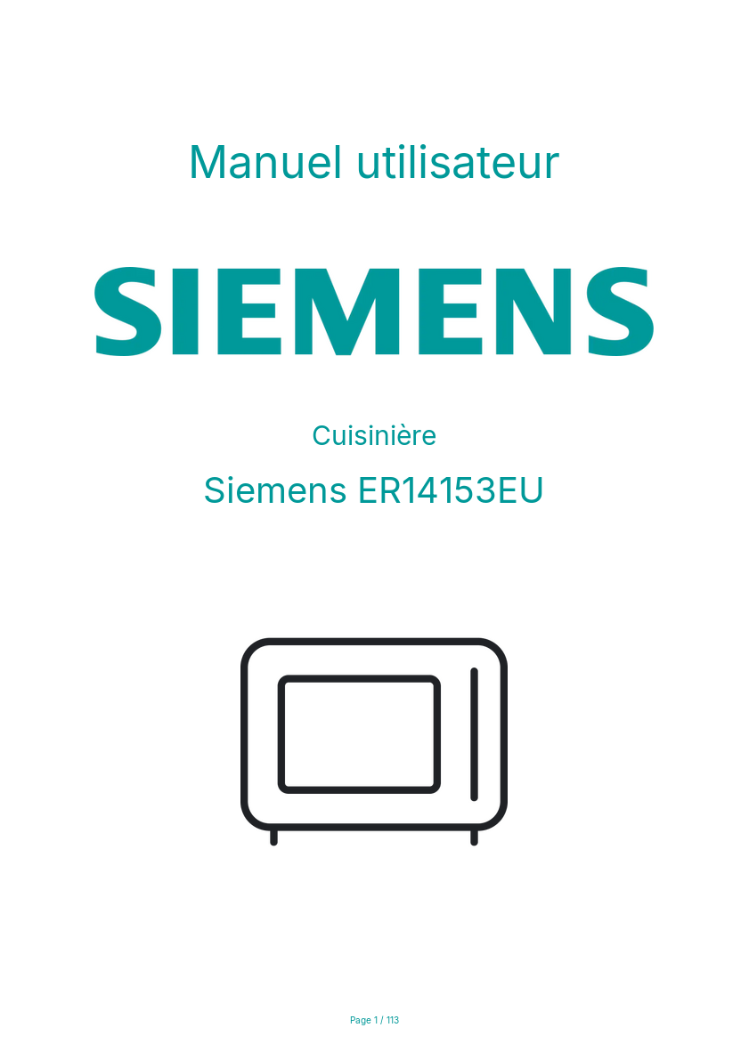 Page 1 de la notice Manuel utilisateur Siemens ER14153EU