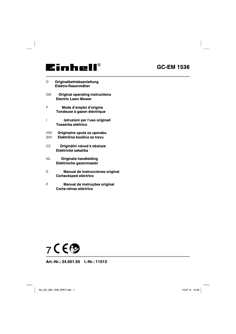 Page 1 de la notice Manuel utilisateur Einhell GC-EM 1536