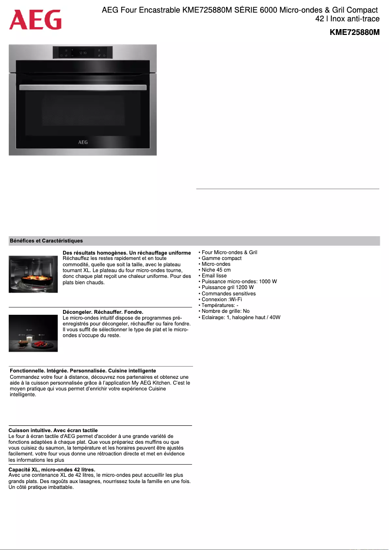 Page 1 de la notice Fiche technique AEG KME725880M