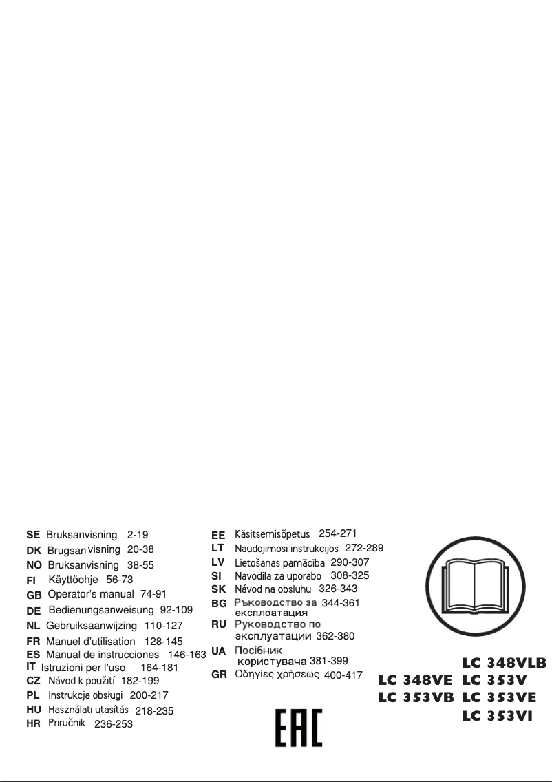 Page 1 de la notice Manuel utilisateur Husqvarna LC 353VE
