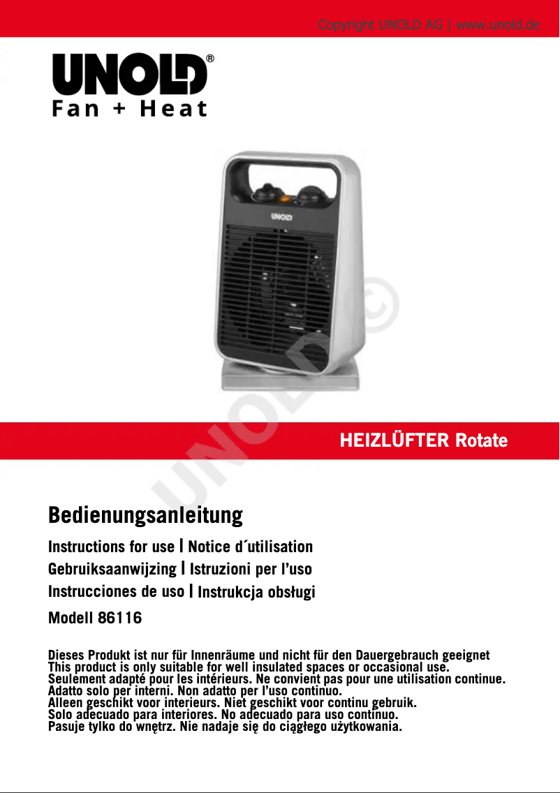 Página 1 del manual Manual de usuario Unold 86116