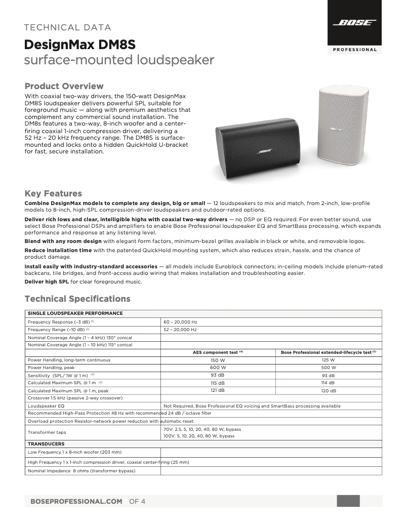 Page 1 de la notice Fiche technique Bose DesignMax DM8S