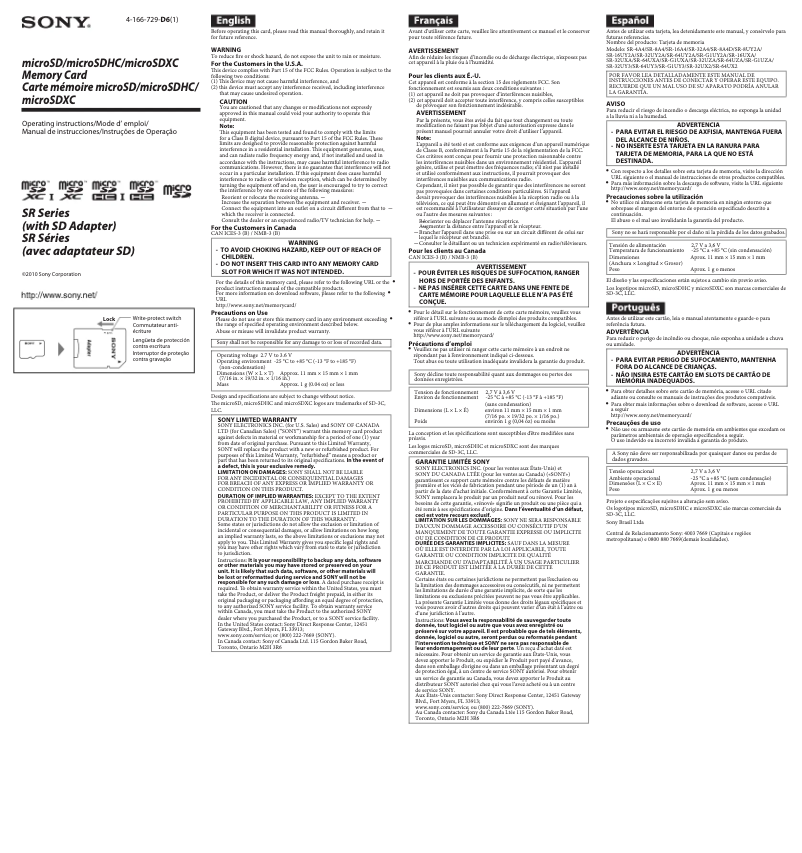 Page 1 de la notice Manuel utilisateur Sony SR-4A4