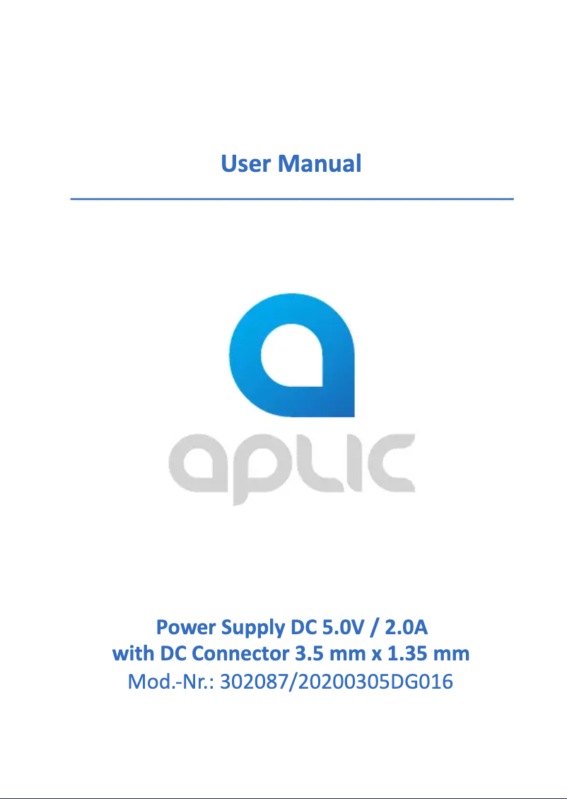 Page n°1 - Manuel utilisateur Aplic 302087