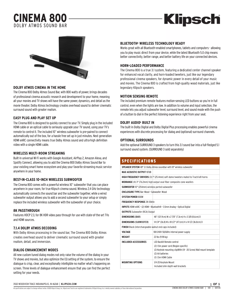 Image de la première page du manuel de l'appareil Cinema 800