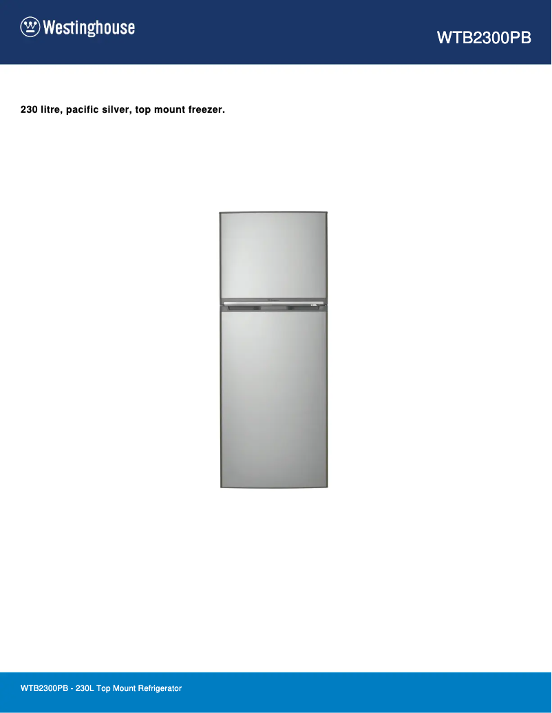 Page 1 de la notice Fiche technique Westinghouse WTB2300PB