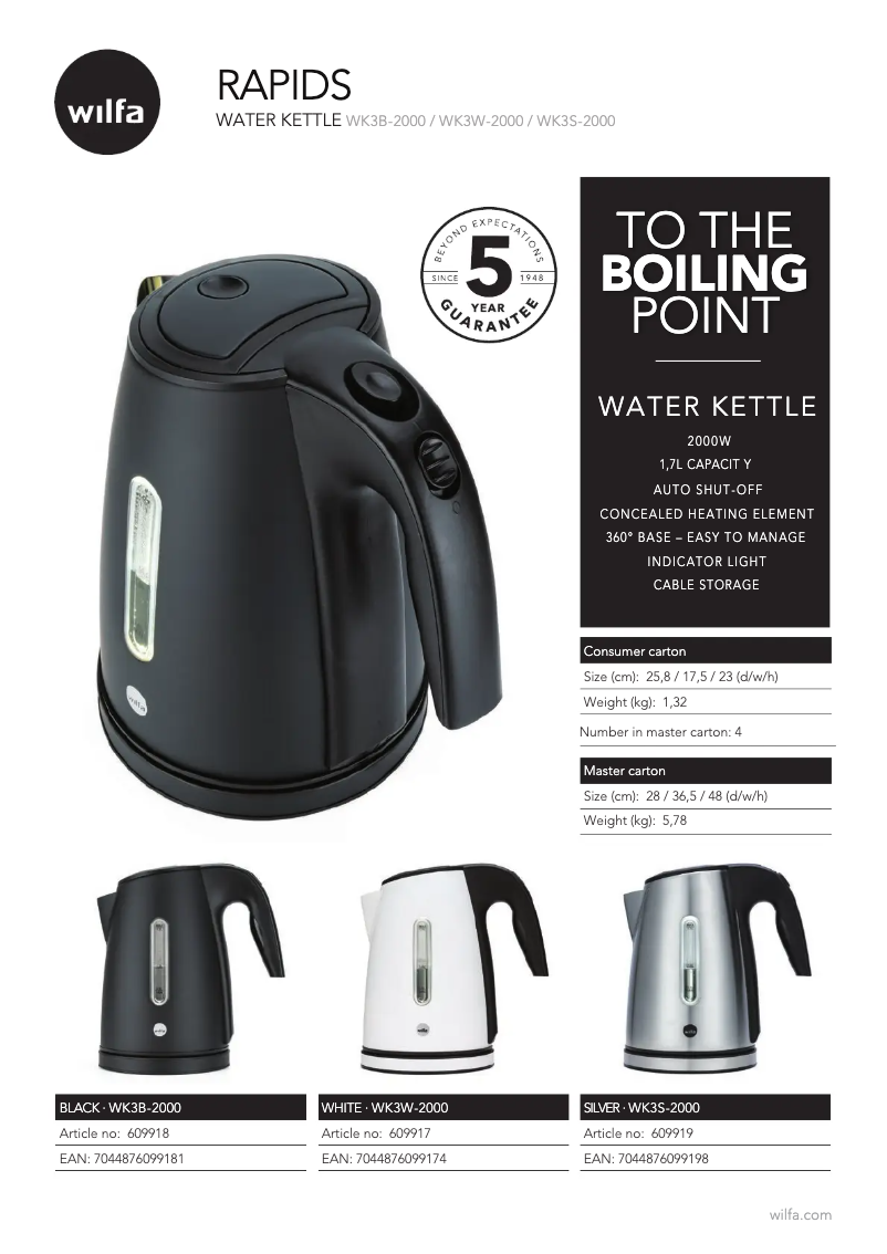 Page 1 de la notice Fiche technique Wilfa Rapids WK3B-2000