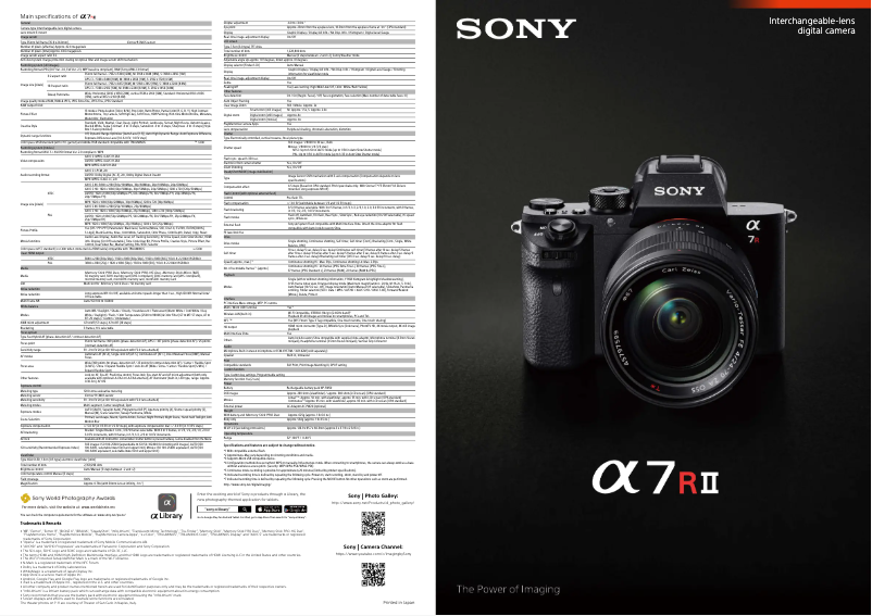 Page 1 of the manual Brochure Sony Alpha A7R II