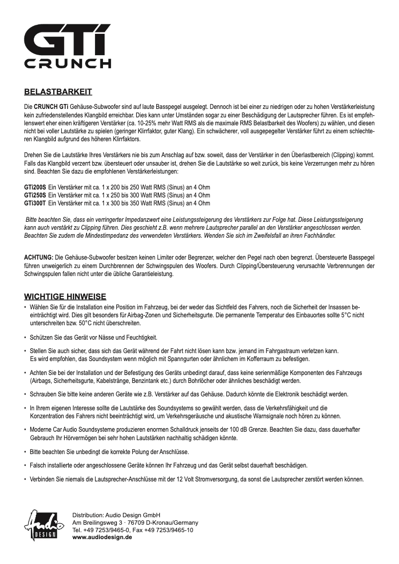 Page 1 de la notice Manuel utilisateur Crunch GTi300T