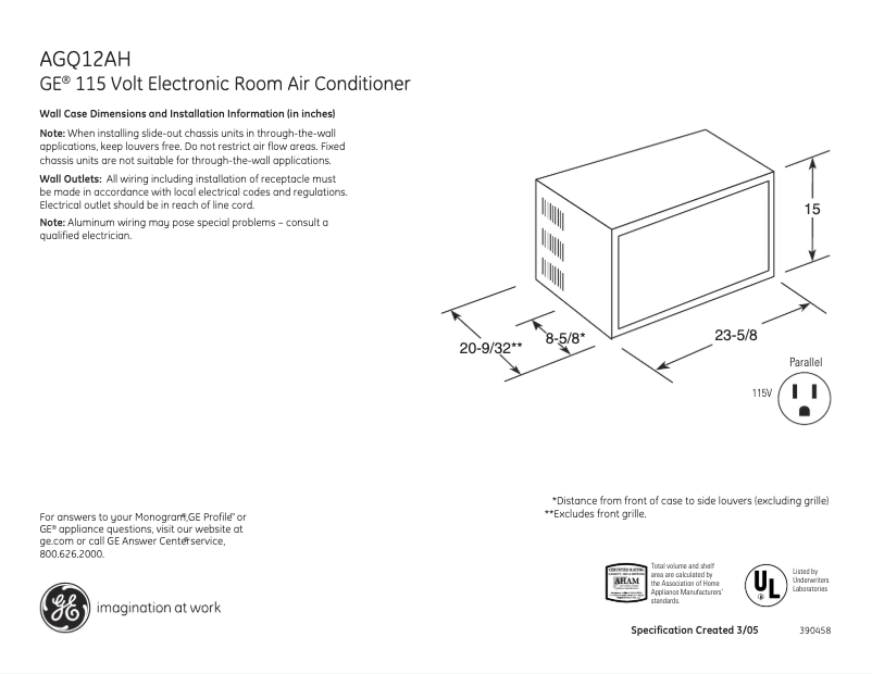 Page n°1 - Fiche technique GE AGQ12AH
