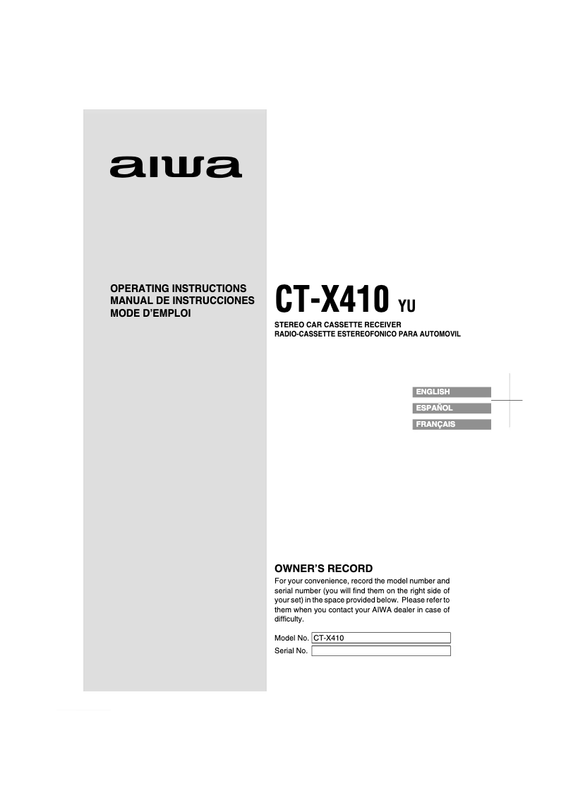 Page n°1 - Manuel utilisateur Aiwa CT-X410