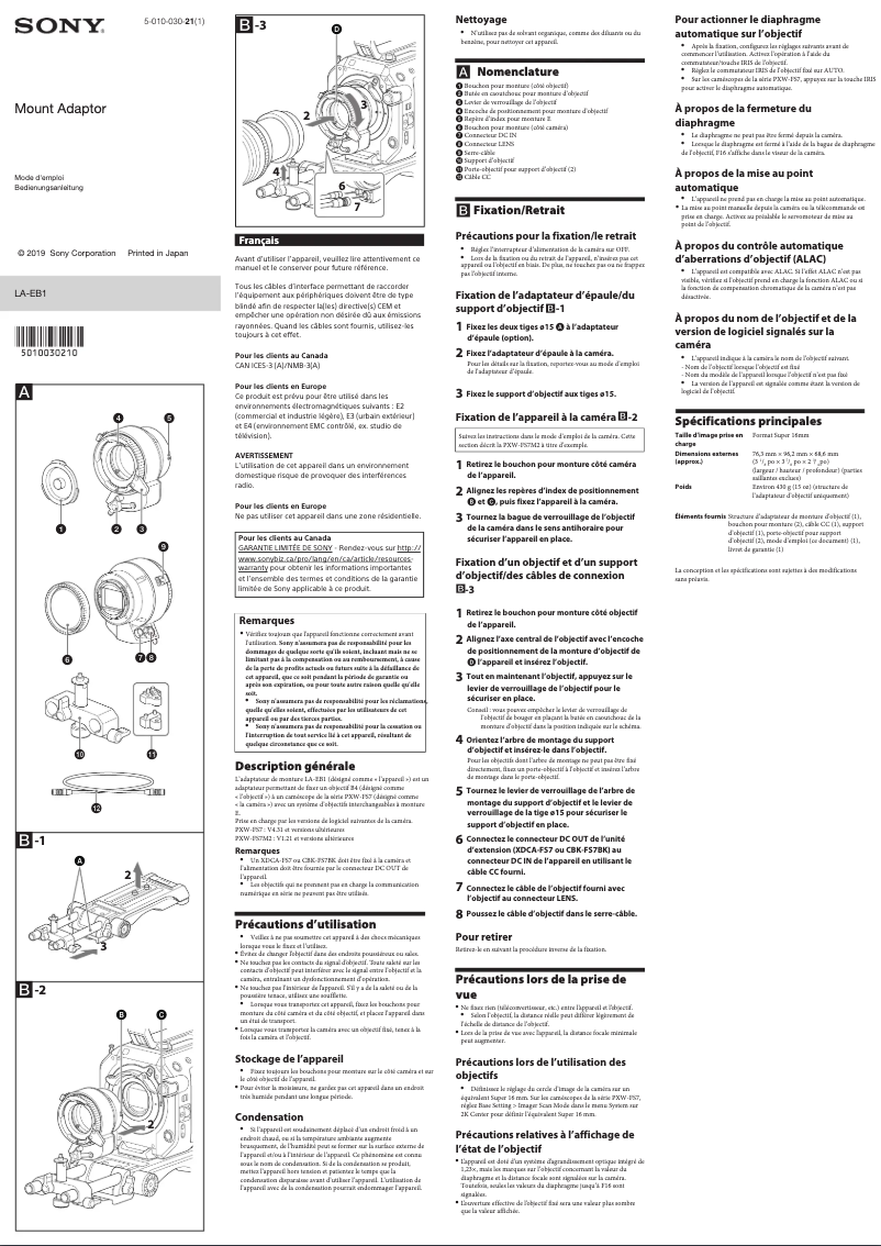 Page 1 de la notice Manuel utilisateur Sony LA-EB1