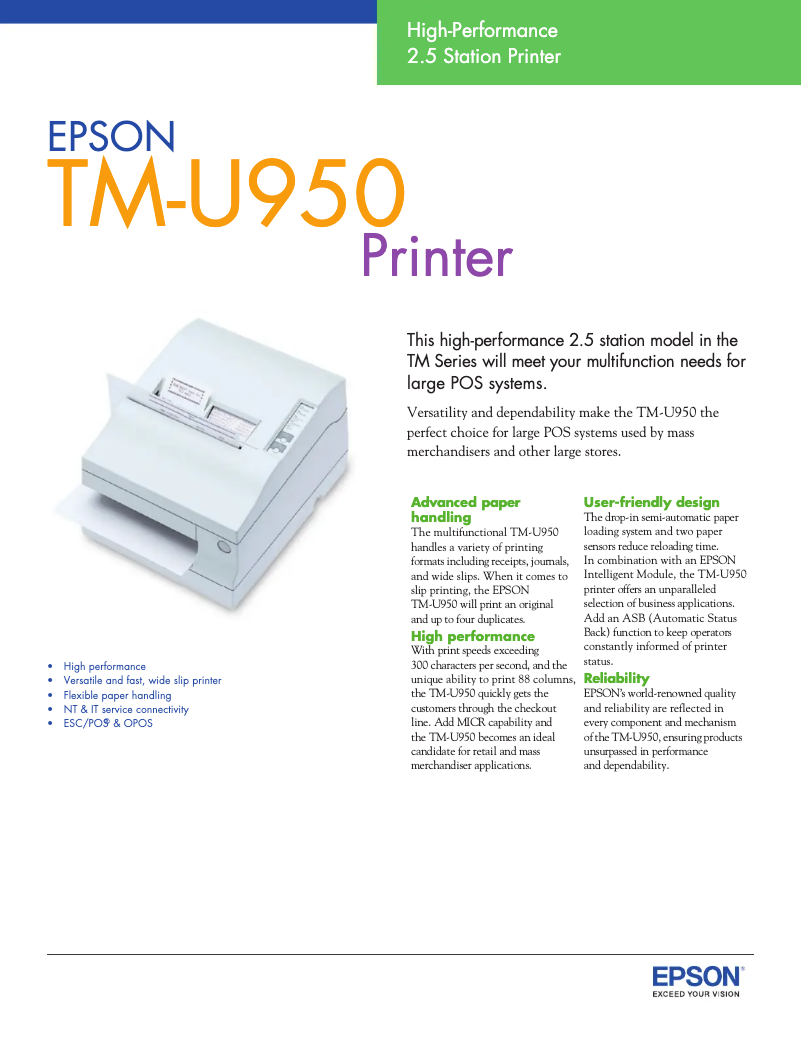 Page 1 de la notice Fiche technique Epson TM-U950