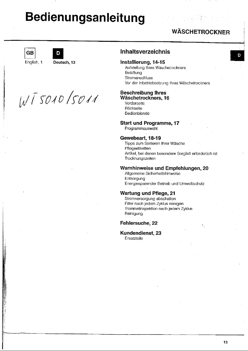 Page 1 de la notice Manuel utilisateur Clatronic WT 5011