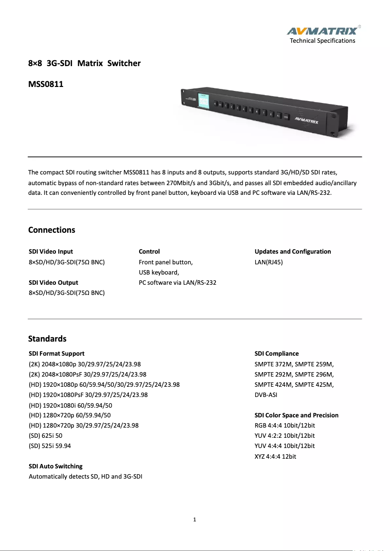 Page 1 de la notice Manuel utilisateur AVMATRIX MSS0811