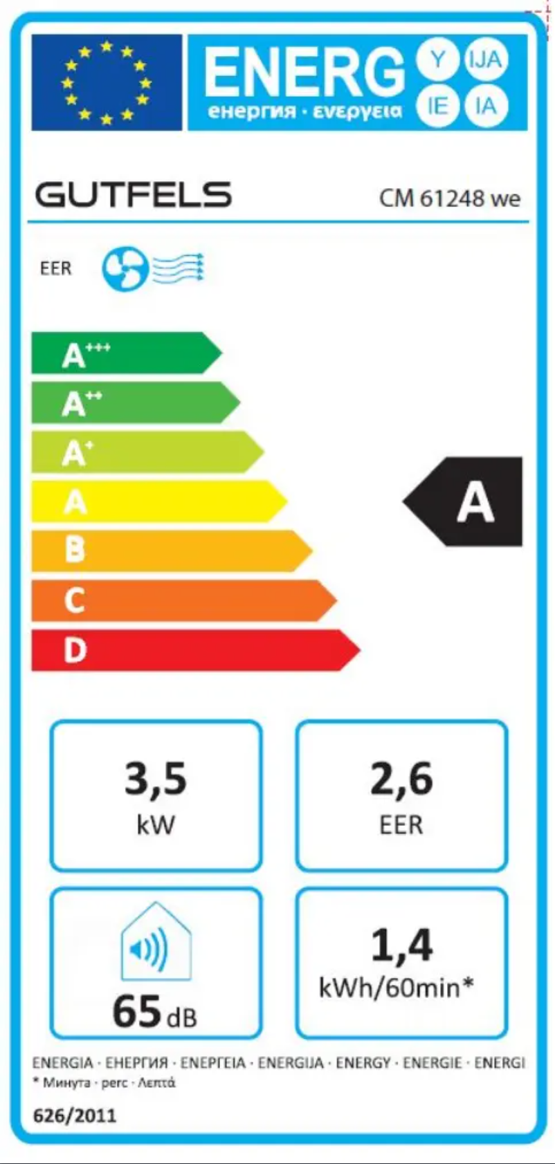 Page 1 of the manual Energy Label GUTFELS CM 61248 we
