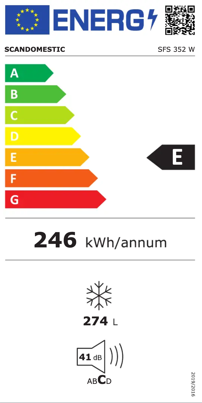 Page 1 of the manual Energy Label Scandomestic SFS 352 W