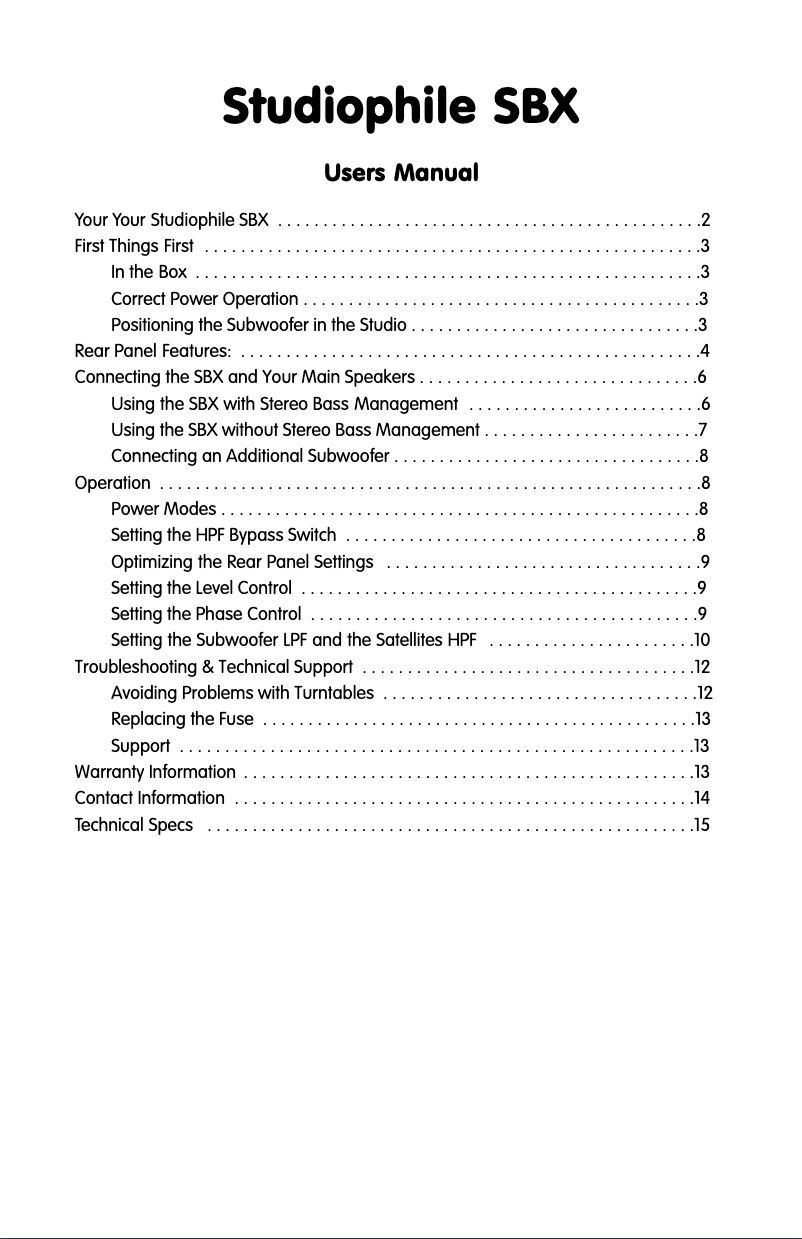 Page 1 de la notice Manuel utilisateur M-Audio Studiophile SBX