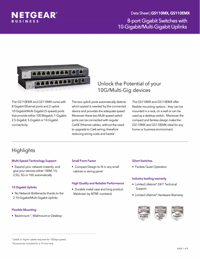 Page n°1 - Fiche technique Netgear GS110EMX