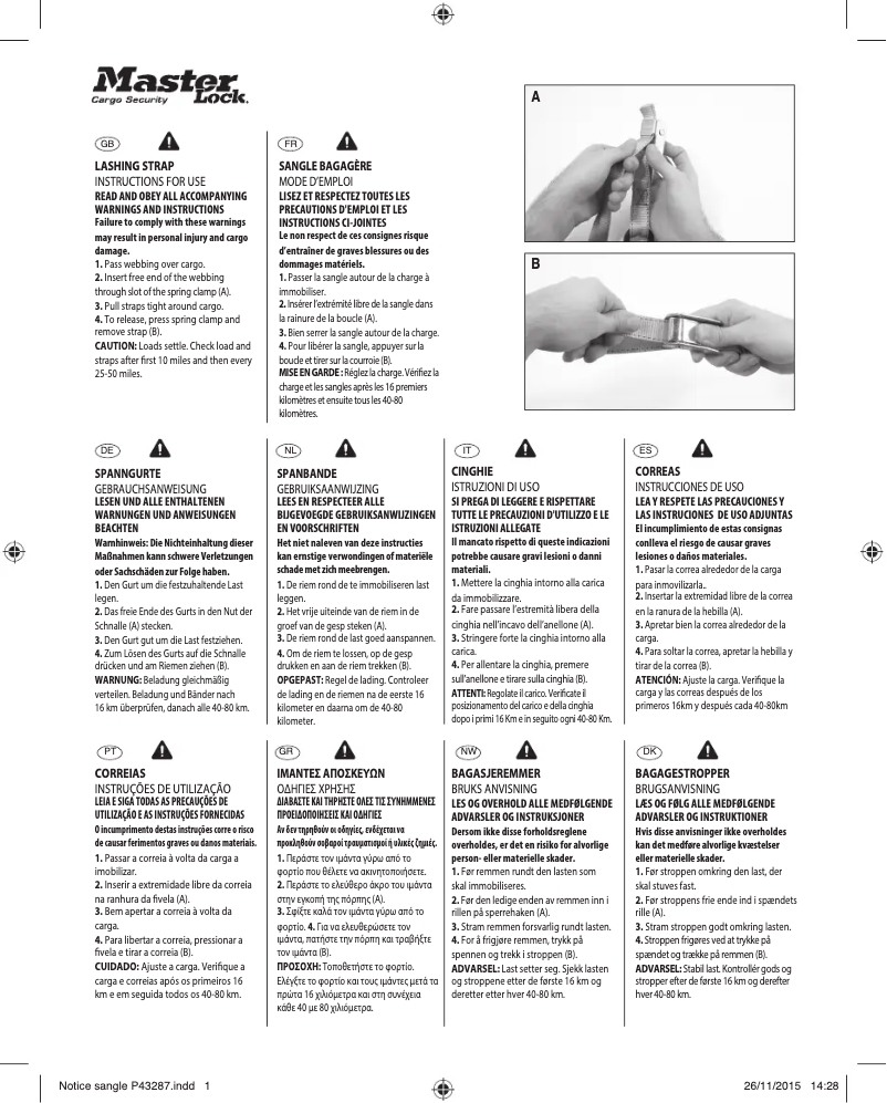 Page n°1 - Manuel utilisateur Master Lock 3110