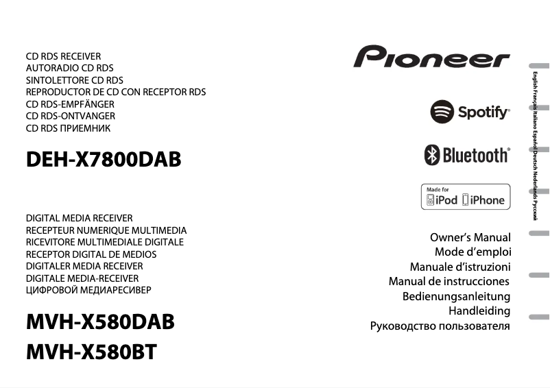 Page 1 de la notice Manuel utilisateur Pioneer MVH-X580DAB