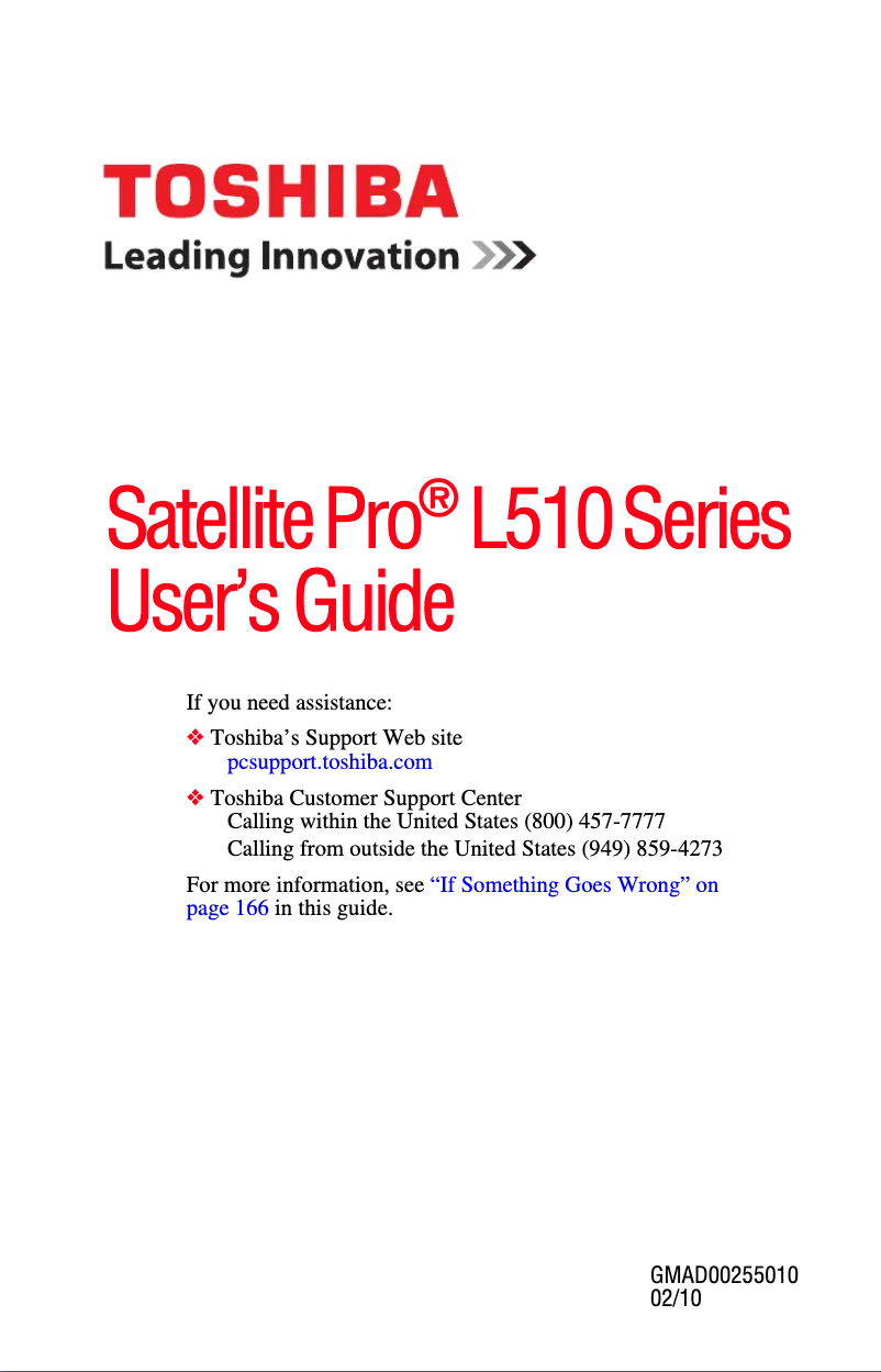 Page n°1 - Manuel utilisateur Toshiba Satellite Pro L510