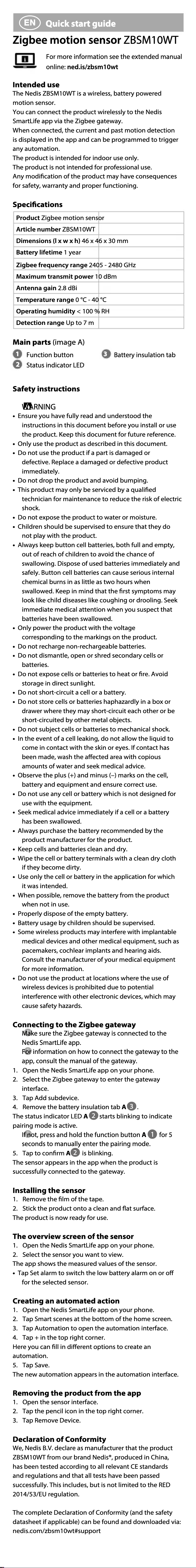 Page n°1 - Manuel utilisateur Nedis ZBSM10WT