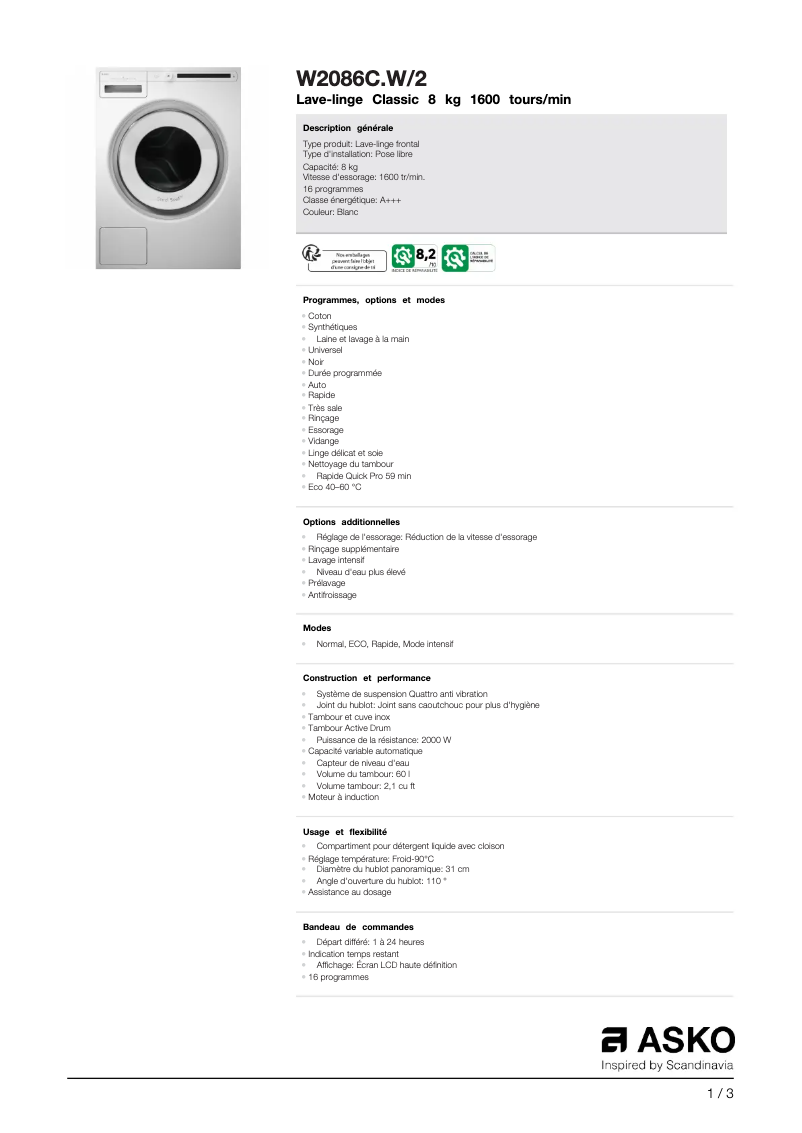 Image de la première page du manuel de l'appareil W2086CW2