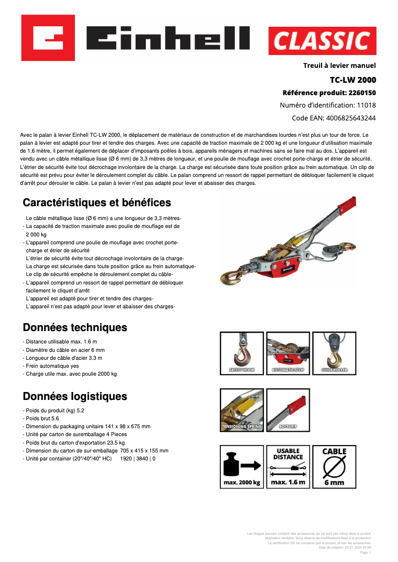 Page n°1 - Fiche technique Einhell TC-LW 2000
