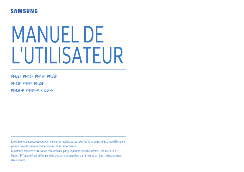 Page n°1 - Manuel utilisateur Samsung PH55F-P